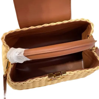 Louis Vuitton Capucines BB Rattan And Brown/Orange Handle Bag