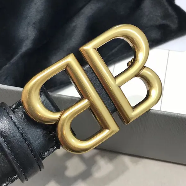 Balenciaga Men's Monaco Belt In Black Calfskin With Gold Hardware 30mm - Image 3