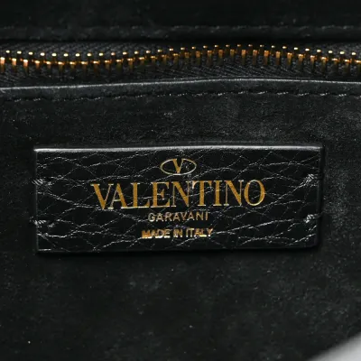 Valentino Garavani Large Roman Stud Shoulder Bag Black Grained Calfskin Leather Brass Hardware