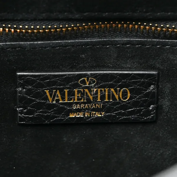 Valentino Garavani Large Roman Stud Shoulder Bag Black Grained Calfskin Leather Brass Hardware - Image 5