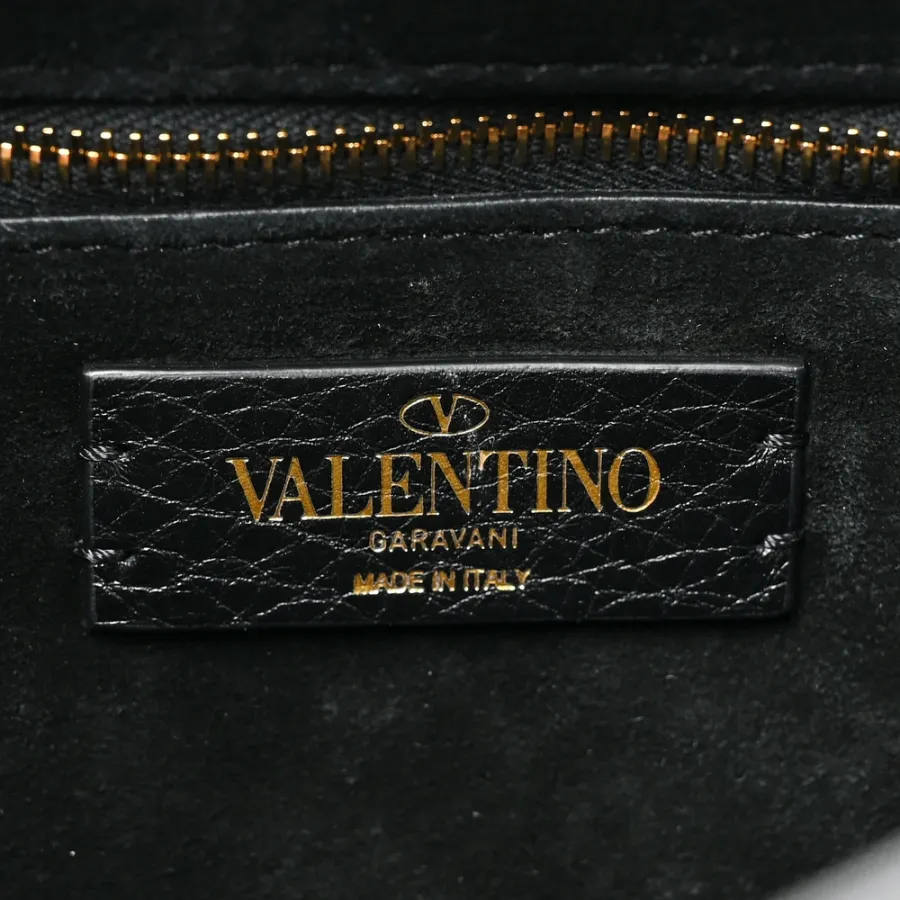 Valentino Garavani Large Roman Stud Shoulder Bag Black Grained Calfskin Leather Brass Hardware