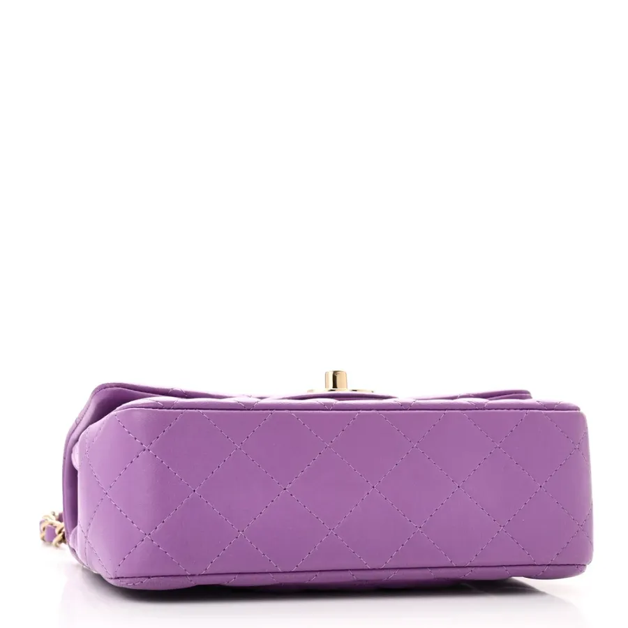 Chanel Flap Mini Rectangular Purple Quilted Lambskin Leather Light Gold Hardware