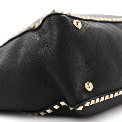 Valentino Garavani Medium Rockstud Tote Black Pebbled Calfskin Leather Gold Hardware