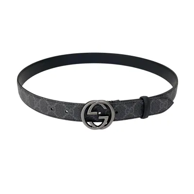 Gucci Women's Round GG Buckle Marmont Reversible Belt In Black/Brown Calfskin And Beige/Black Monogram Cavans With Gold/Silver Hardware 30mm