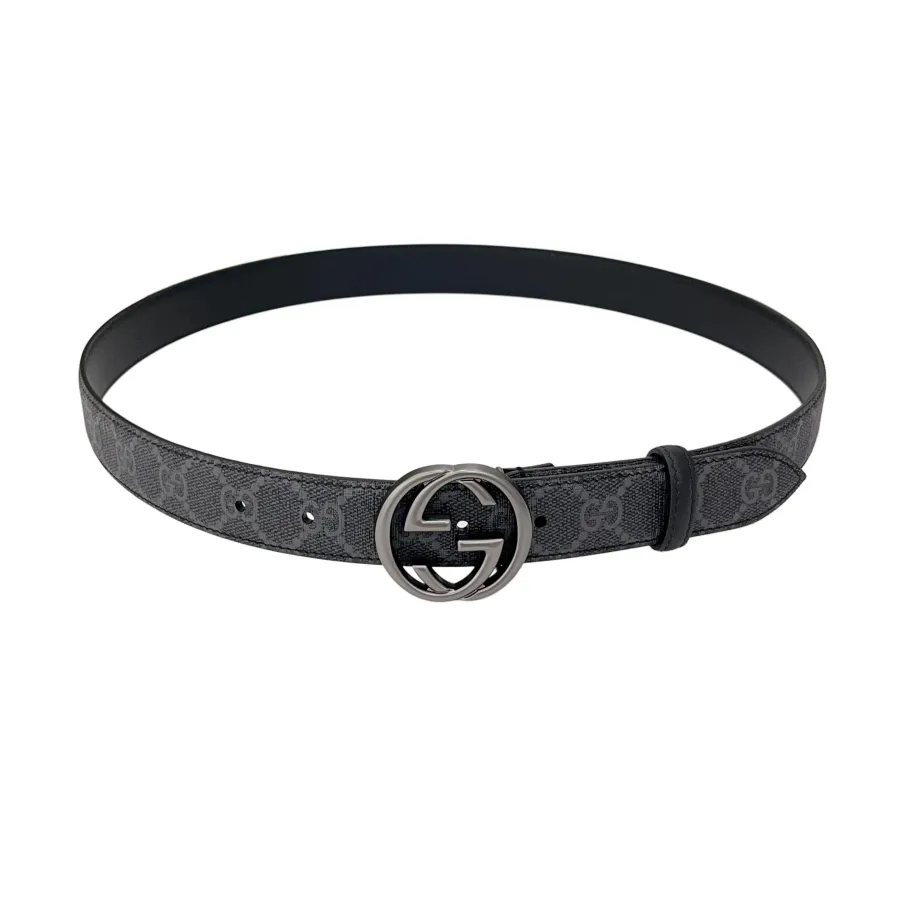 Gucci Women's Round GG Buckle Marmont Reversible Belt In Black/Brown Calfskin And Beige/Black Monogram Cavans With Gold/Silver Hardware 30mm