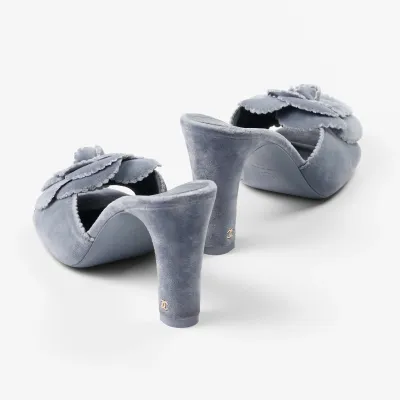 Chanel Grey velvet sandals High heeled slippers