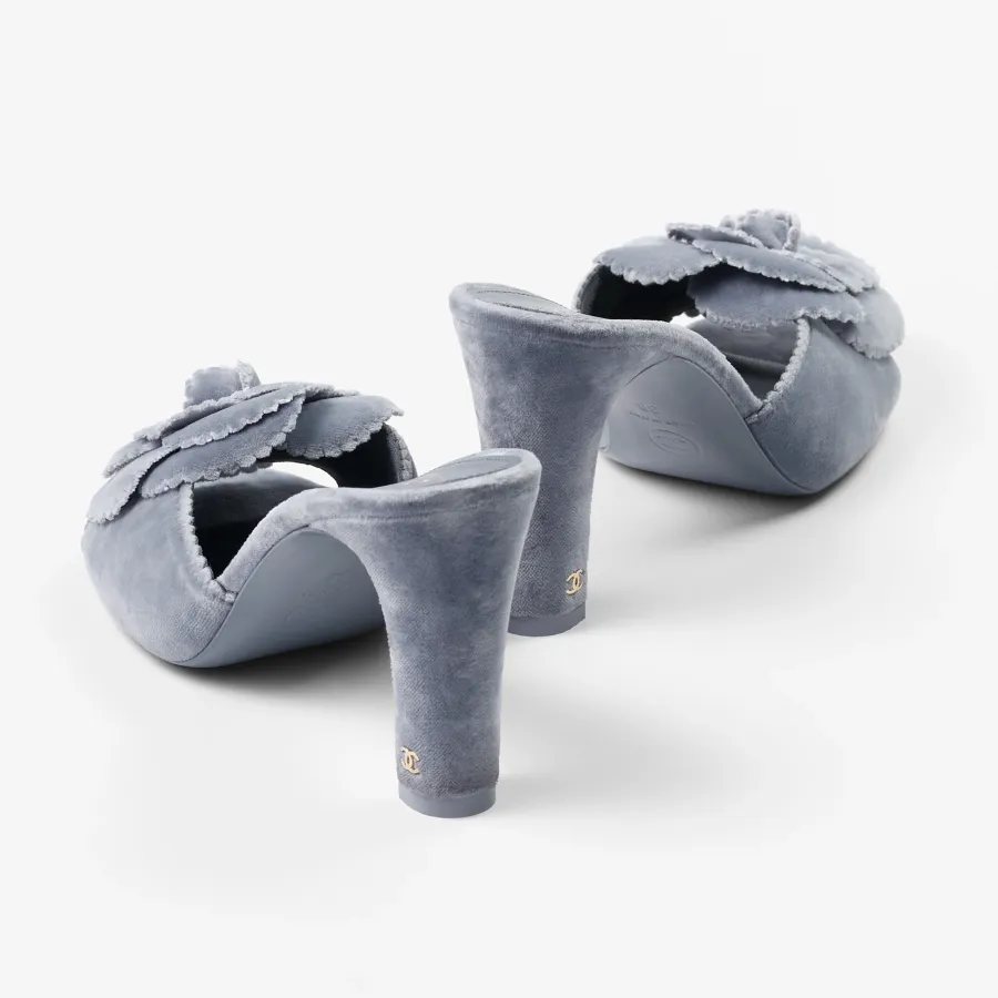 Chanel Grey velvet sandals High heeled slippers