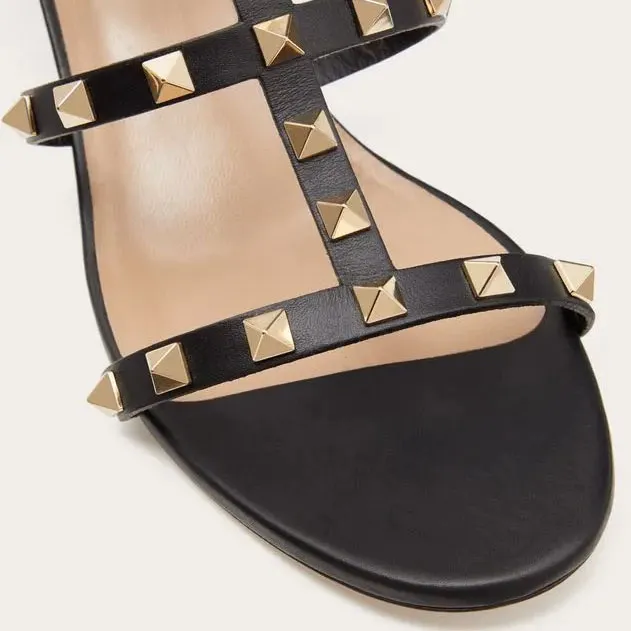 VALENTINO Black Wraparound ankle strap rivet sandals (heel height 6cm)