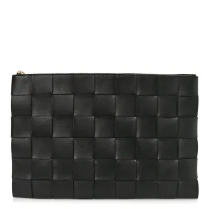 Bottega Veneta Maxi Intrecciato Large Cassette Flat Zip Pouch Black Nappa Leather