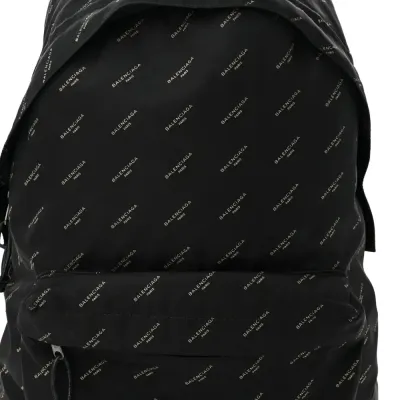 Balenciaga Medium Print Explorer Backpack Black/Gold Twill Nylon Allover Logo