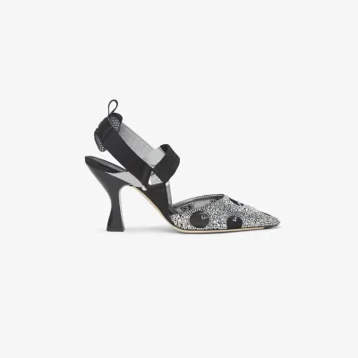 FENDI Black mesh and rhinestone heels