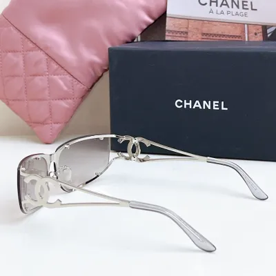 CHANEL square frame glasses grey silver color size 64-11-120