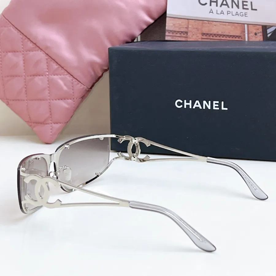 CHANEL square frame glasses grey silver color size 64-11-120