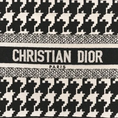 Dior Small Book Tote Black/White Houndstooth Embroidered Canvas