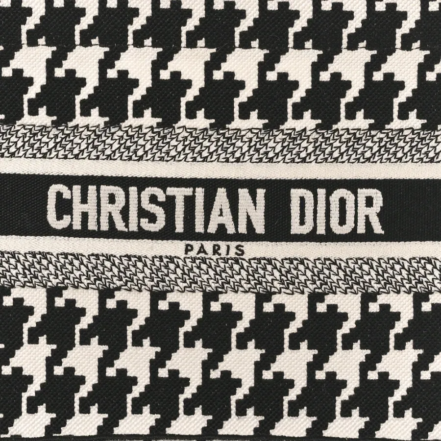 Dior Small Book Tote Black/White Houndstooth Embroidered Canvas