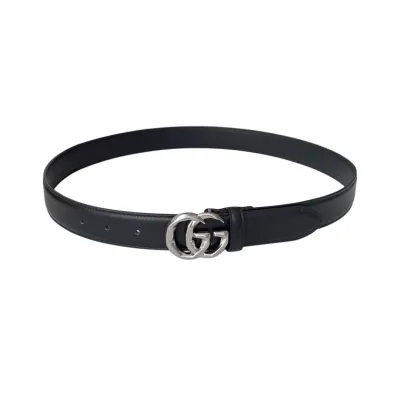 Gucci Women's GG Buckle Belt In Black/White/Brown Smooth Calfskin With Gold/Silver Hardware 30mm