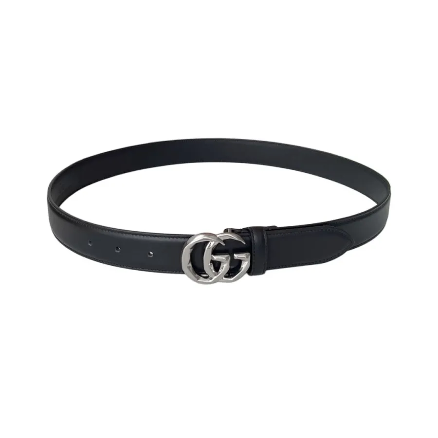 Gucci Women's GG Buckle Belt In Black/White/Brown Smooth Calfskin With Gold/Silver Hardware 30mm