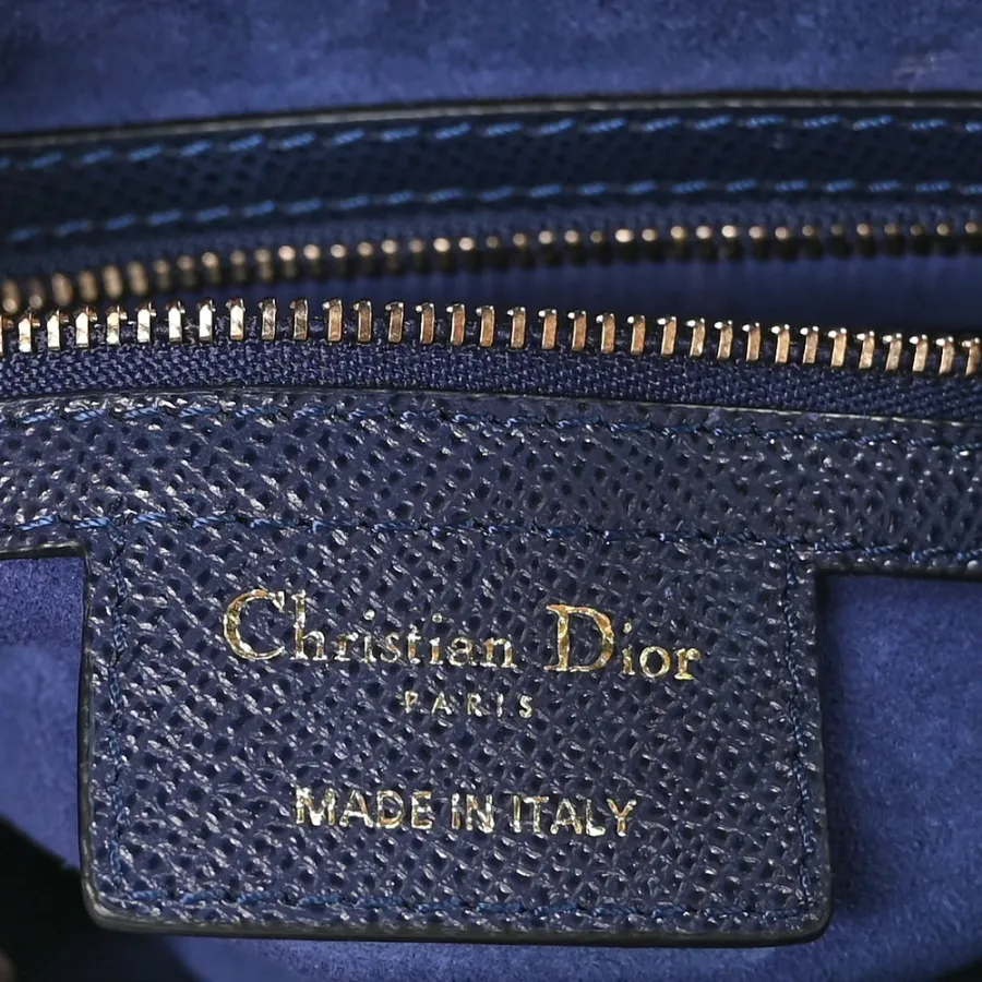 Dior Medium Saddle Bag Navy Blue Grained Calfskin Leather Gold Hardware