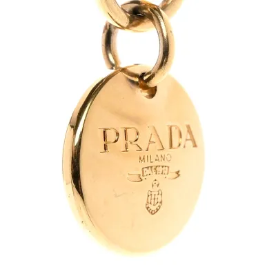 Prada Mini Metal Triangle Logo Pouch with Handle Black Vernice Leather Gold Hardware