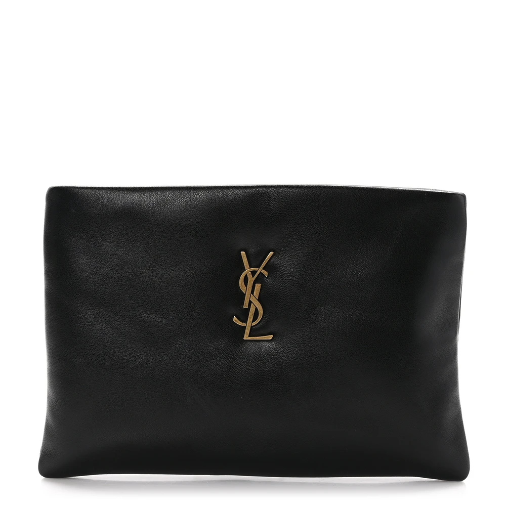 Saint Laurent Bolsa Pequena Calypso em Couro de Cordeiro Preto com Hardware Envelhecido Dourado