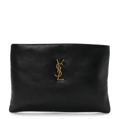 Saint Laurent Small Calypso Pouch Black Lambskin Leather Aged Gold Hardware