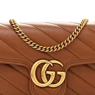 Gucci Diagonal Super Mini GG Marmont Shoulder Bag Azalea Calfskin Matelassé Leather Gold Hardware