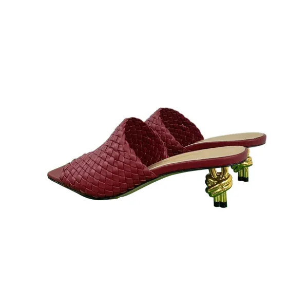 Bottega Veneta Knot Mule In Red Intrecciato Leather Mule With Signature Metal Knot Heel (Heel Height 4.5cm) - Image 3
