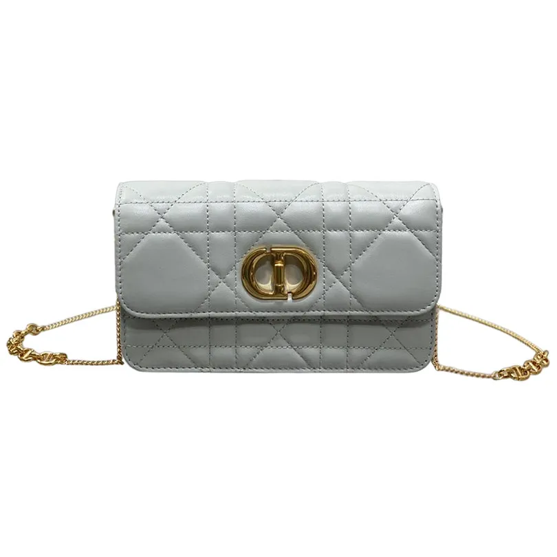 Dior Miss Caro Pouch with Chain In Pink/Blue/White/Black Macrocannage Lambskin Gold Hardware