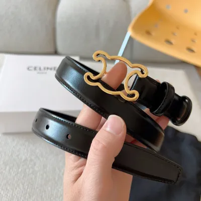 Celine Hollow Triomphe Buckle Belt In Black/White/Brown Calfskin With Gold Hardware 25mm