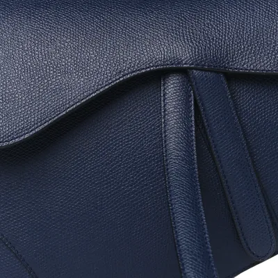 Dior Medium Saddle Bag Indigo Blue Grained Calfskin Leather Gold Hardware