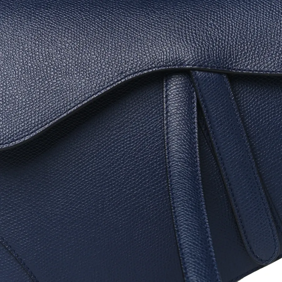 Dior Medium Saddle Bag Indigo Blue Grained Calfskin Leather Gold Hardware