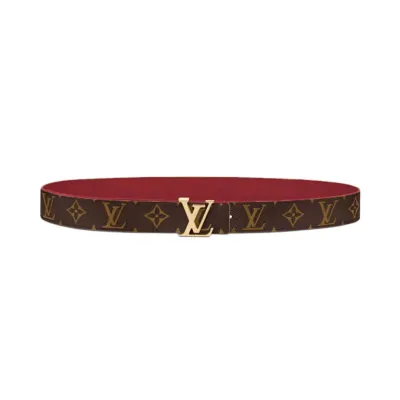 Louis Vuitton Women's Initiales Reversible Belt In Bkue/Black/Grey/Brown/Burgundy/Red/Pink Calfskin And Monogram Canvas With Gold Hardware 30mm
