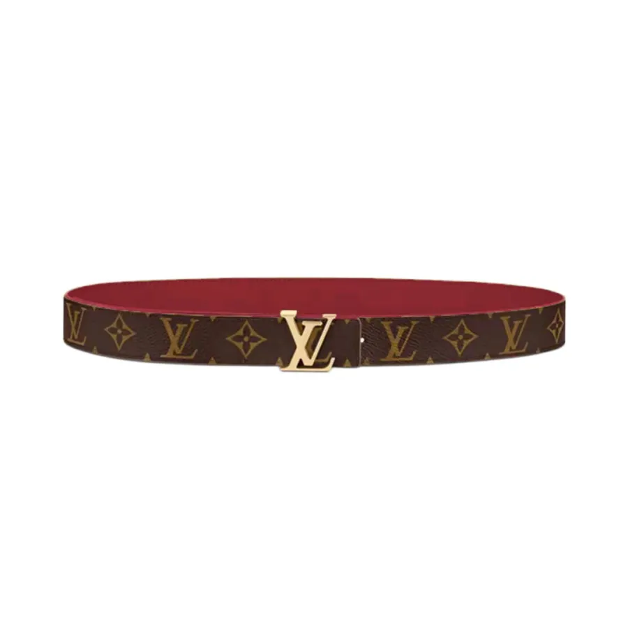 Louis Vuitton Women's Initiales Reversible Belt In Bkue/Black/Grey/Brown/Burgundy/Red/Pink Calfskin And Monogram Canvas With Gold Hardware 30mm