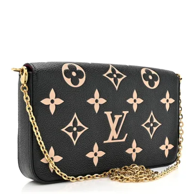 Louis Vuitton Felicie Pochette PM Black/Beige Giant Monogram Empreinte Leather Gold Hardware