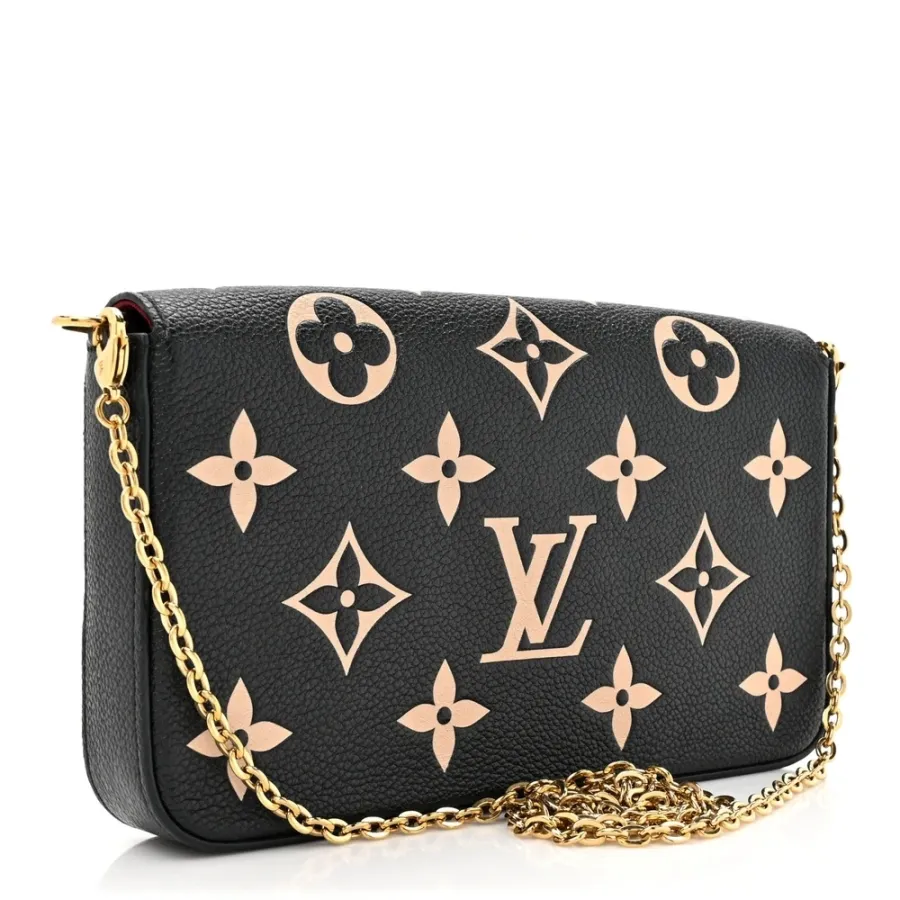 Louis Vuitton Felicie Pochette PM Black/Beige Giant Monogram Empreinte Leather Gold Hardware