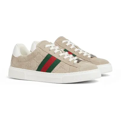 Gucci Ace series grey sneakers woven fabric women's sports shoes