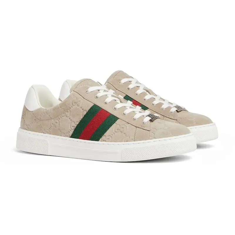 Gucci Ace series grey sneakers woven fabric women's sports shoes