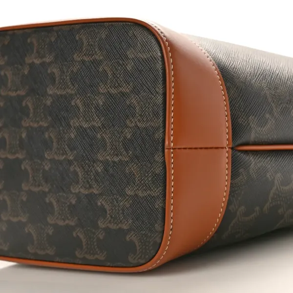 Celine Small Bucket Bag Tan Triomphe Canvas & Calfskin Leather Gold Hardware - Image 4