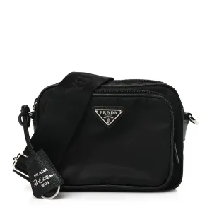 Prada Medium Brique Crossbody Messenger Bag Black Tessuto & Saffiano Leather Silver Hardware