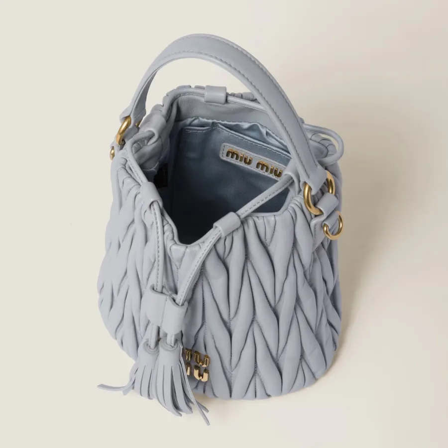 Miu Miu Matelassé Quilted Lambskin Leather Blue Bucket Bags