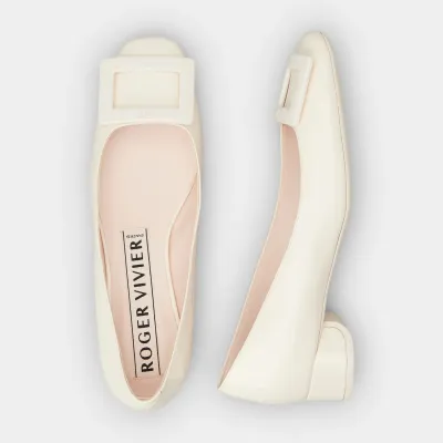 Roger Vivier U Look Ballerinas In White Patent Leather With Lacquered Buckle (Heel Height 2.5cm)