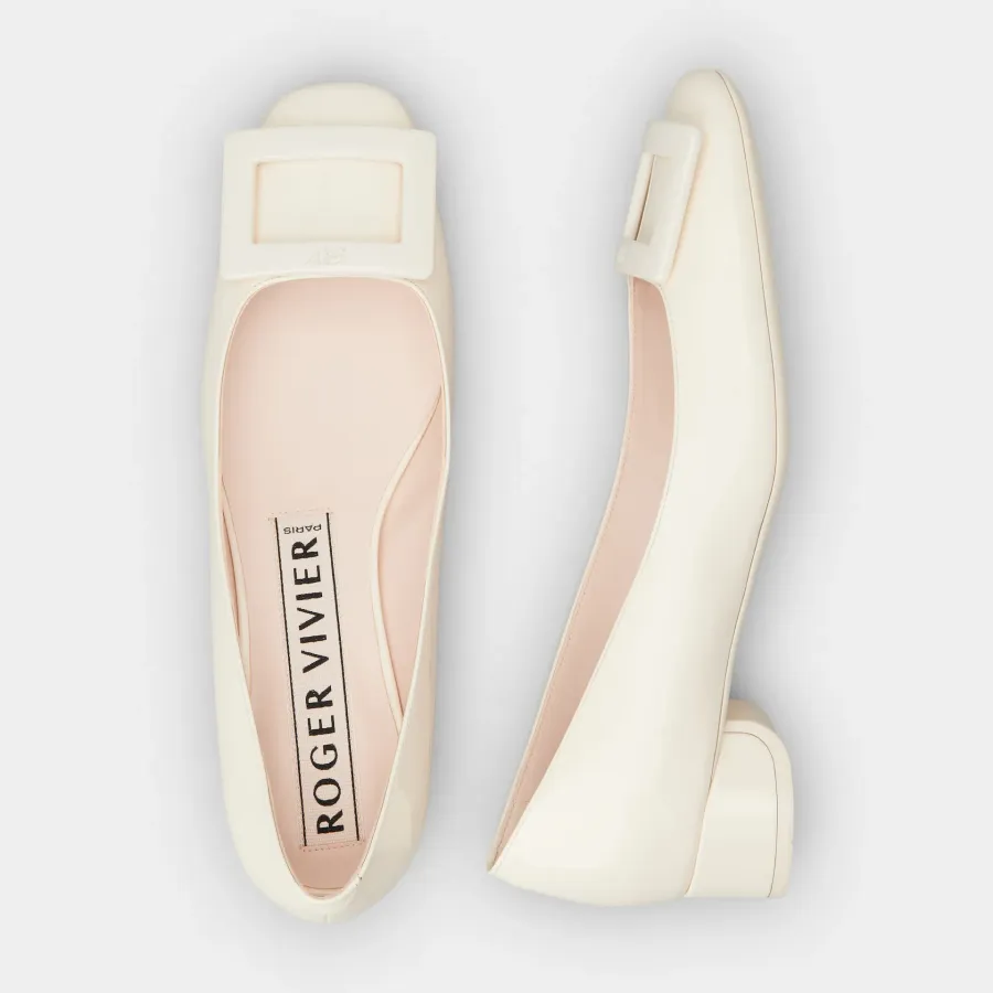Roger Vivier U Look Ballerinas In White Patent Leather With Lacquered Buckle (Heel Height 2.5cm)