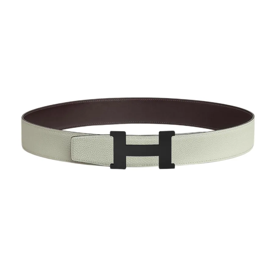 Hermès Men' s H Buckle Reversible Belt In Brown/White Evercolor Calfskin With Gold/Black Hardware 38mm