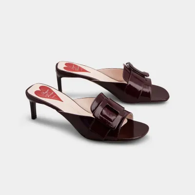 Roger Vivier Viv' Canard Mules Sandals In Burgundy Patent Leather With Lacquered Metal Buckle (Heel Height 5.5cm)