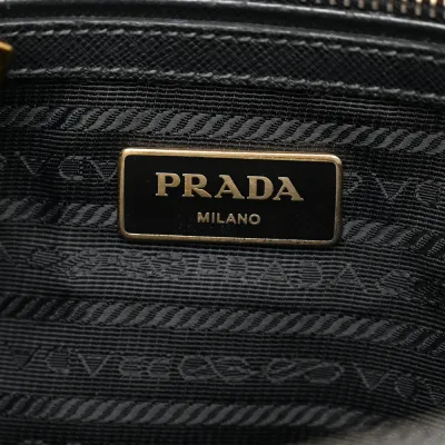 Prada Small Galleria Double Zip Tote Black Saffiano Leather Brass Hardware