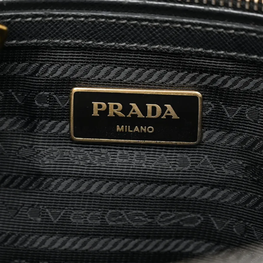 Prada Small Galleria Double Zip Tote Black Saffiano Leather Brass Hardware