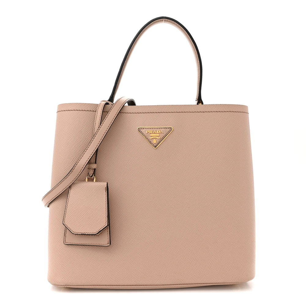 Prada Bolsa Panier Médio Bucket Cipria/Preta Couro Saffiano