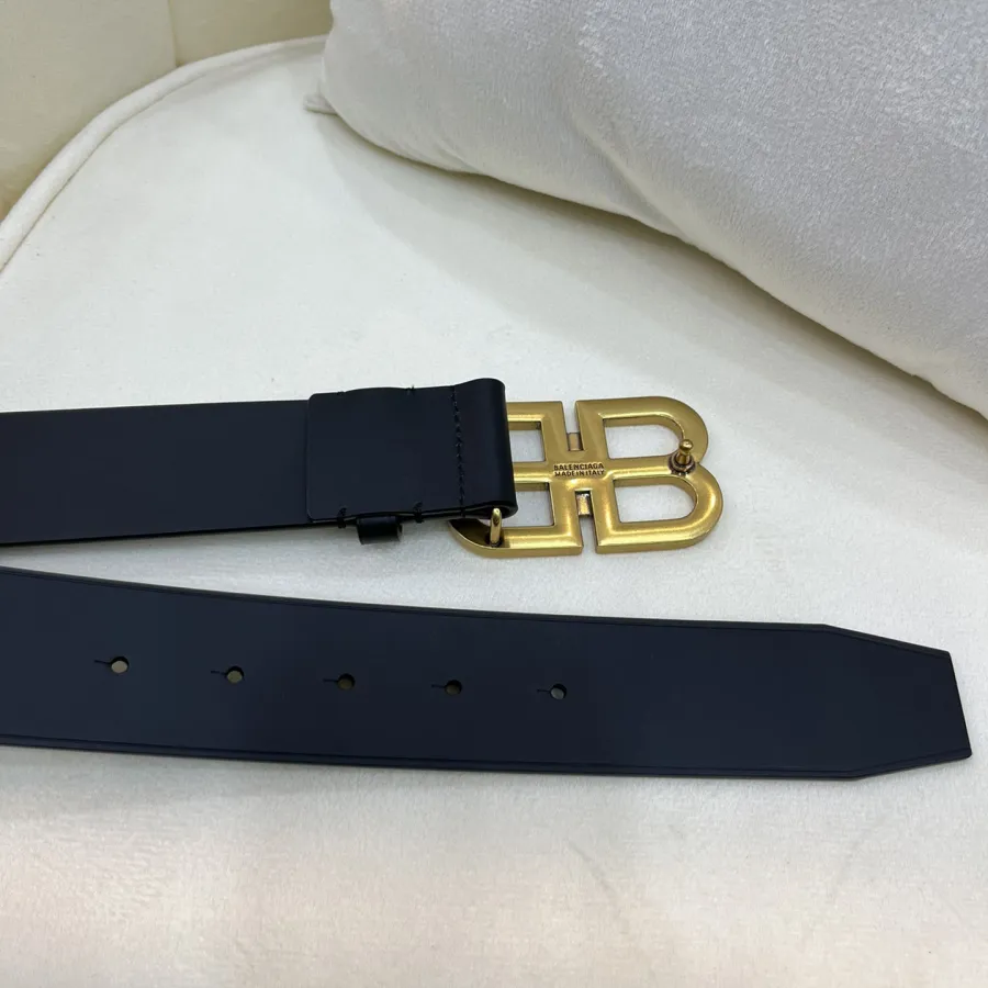 Balenciaga Men's BB Hourglass Large Belt In Black Smooth Calfskin With Silver/Gold Hardware 40mm