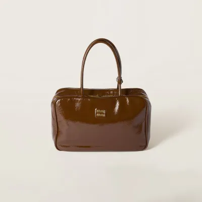 Miu Miu Beau Naplak Patent Leather Brown Top-Handle Bags