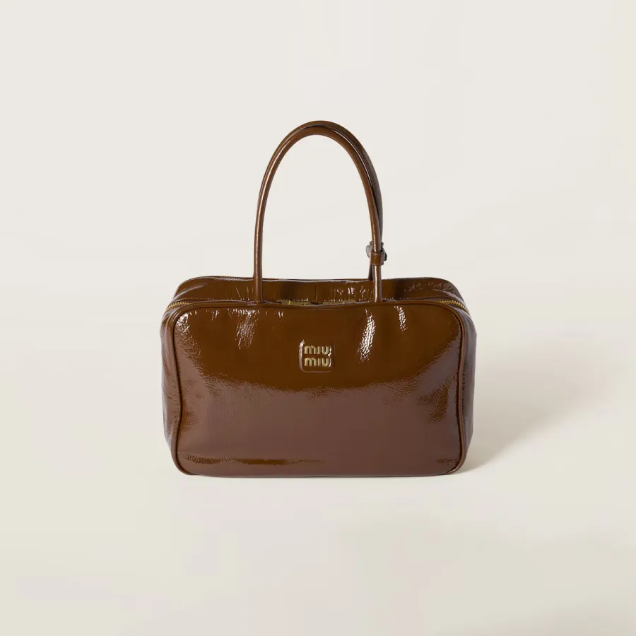 Miu Miu Beau Naplak Patent Leather Brown Top-Handle Bags